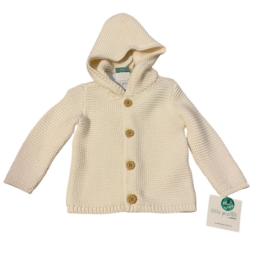 Little Planet by‎ Carter’s Organic Cotton Cardigan – 6 Months – Off White – NWT